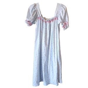 Ruth‎ and Ralph Floral Cotton Puff Sleeve Nightgown Large Ruffle Midi Smocked